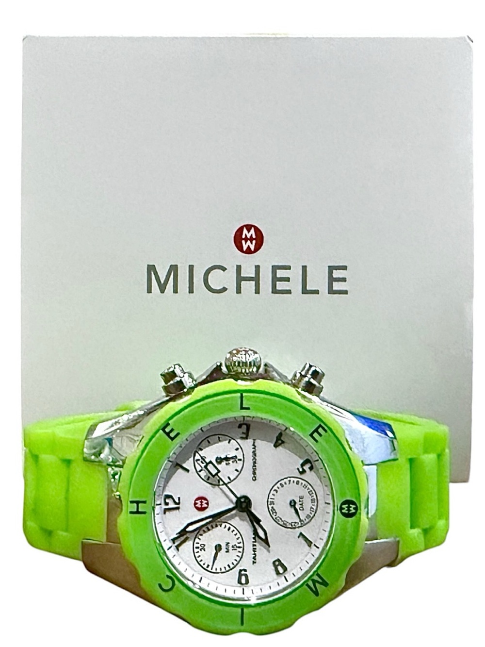 Michele NeonLime Green Jelly Bean Silicone Bezel Chronograph Watch - Picture 2 of 6